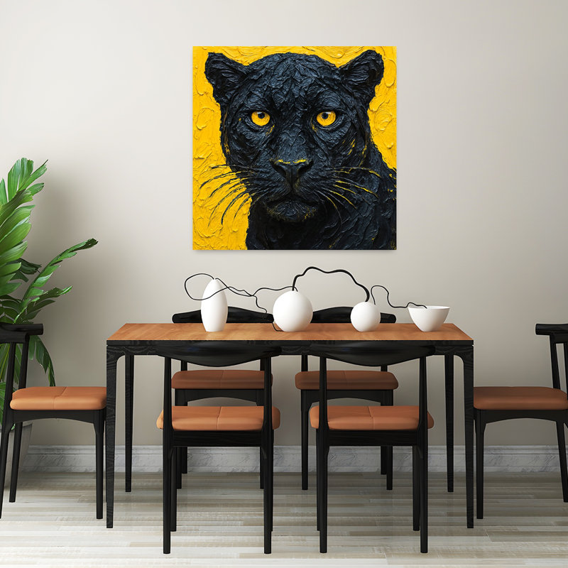 Art mural moderne minimaliste puissant avec panthère noire, H 32 po x l 32 po