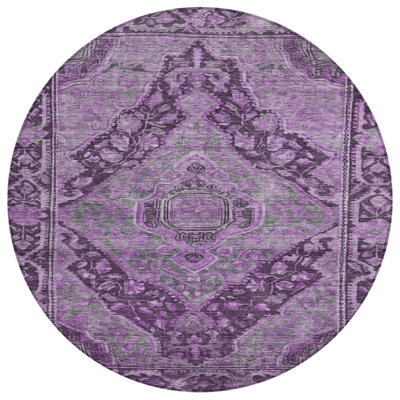 Machine Washable Indoor/Outdoor Xhevrie Eggplant Rug