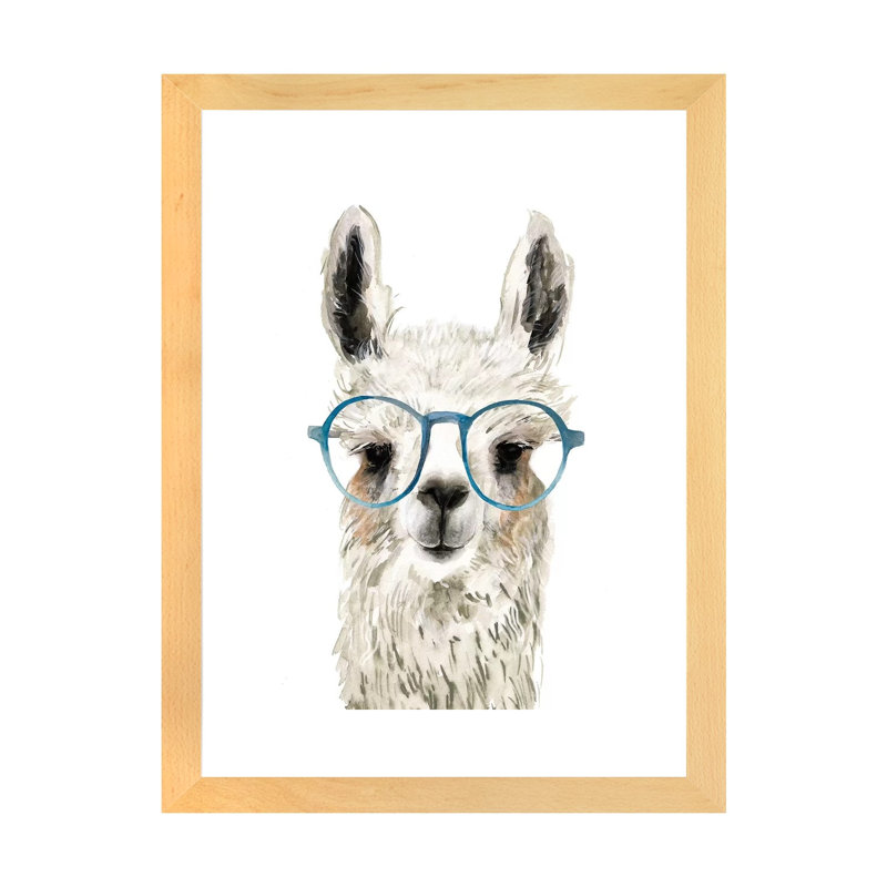 Hip Llama II par Victoria Borges - reproduction d'art, H 24 po x l 16 po x P 1 po, Papier encadré de bois naturel, Blanc