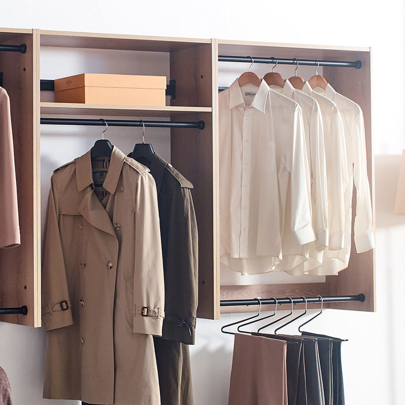 Devi Oak Wall Mounted Wood Closet System, Oak Wood