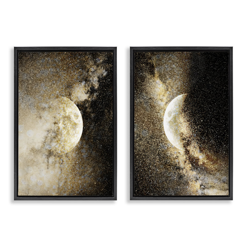 Moons with Starry Nebulas 2pc Floating Frame Set, design by Gemma Bardot, Jet Black Floater Frame, 25" H x 17" W
