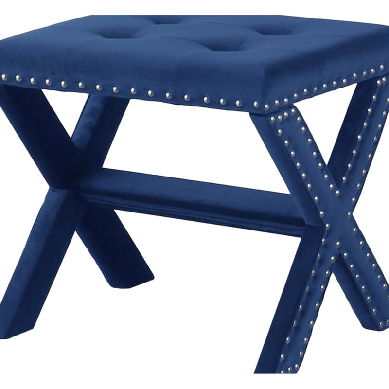 Blue Velvet Bench With Seat And Nailhead Trim, Engineered Hardwood Frame, For Entryway Primary Living Areas Ornamentation Contemporary Trim Seat, High - Density Foam Padding Spaces