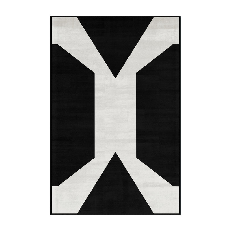 Machine Washable Manhasset Contemporary Geometric Shapes Rug in Black – Black Binding, 2x4
