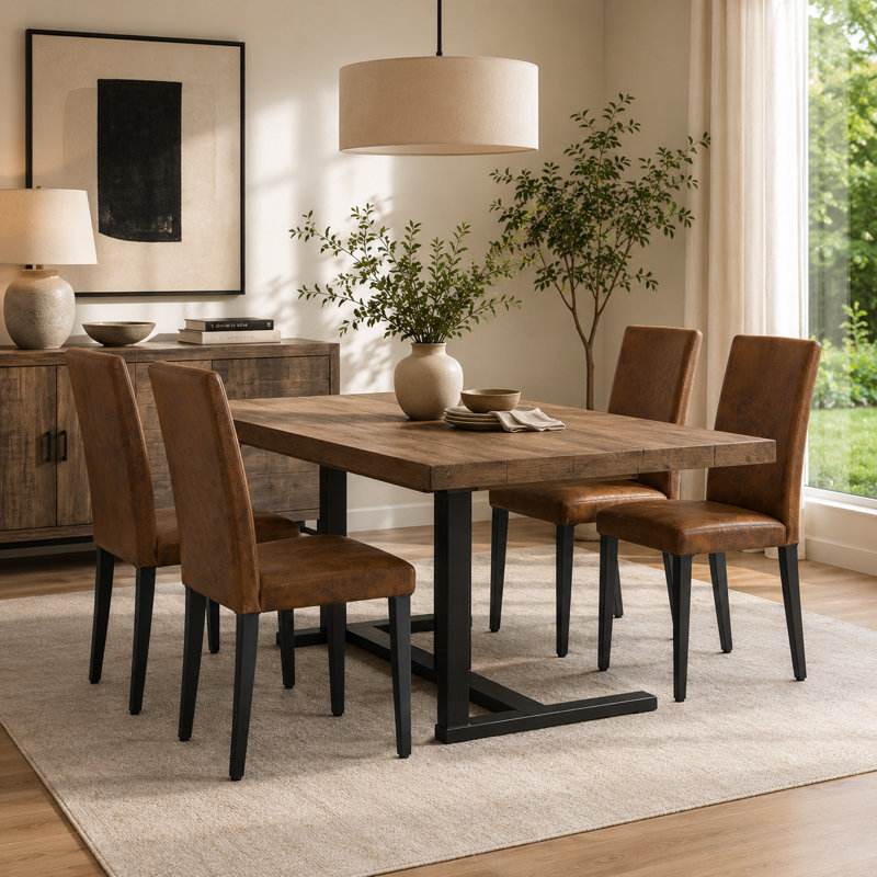 Chaise de salle à manger moderne Parsons avec pieds robustes en métal (ensemble de 4), Brun, 4, Noir