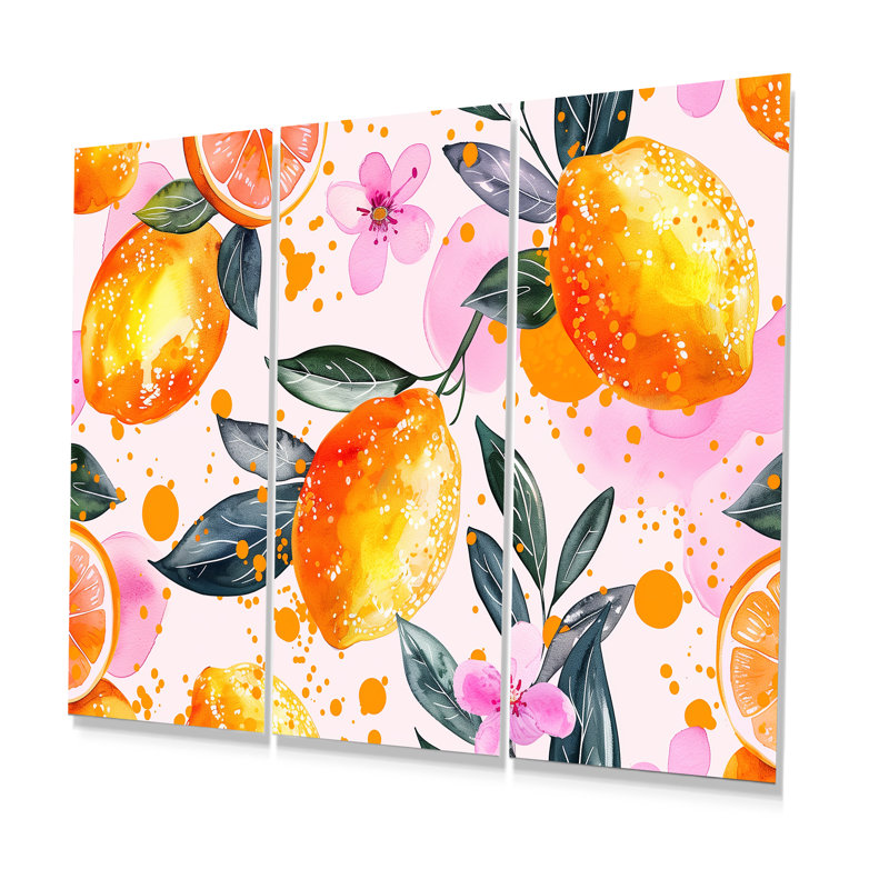 Ensemble de décorations murales jaune et rose, H 28 po x l 36 po, Sans cadre