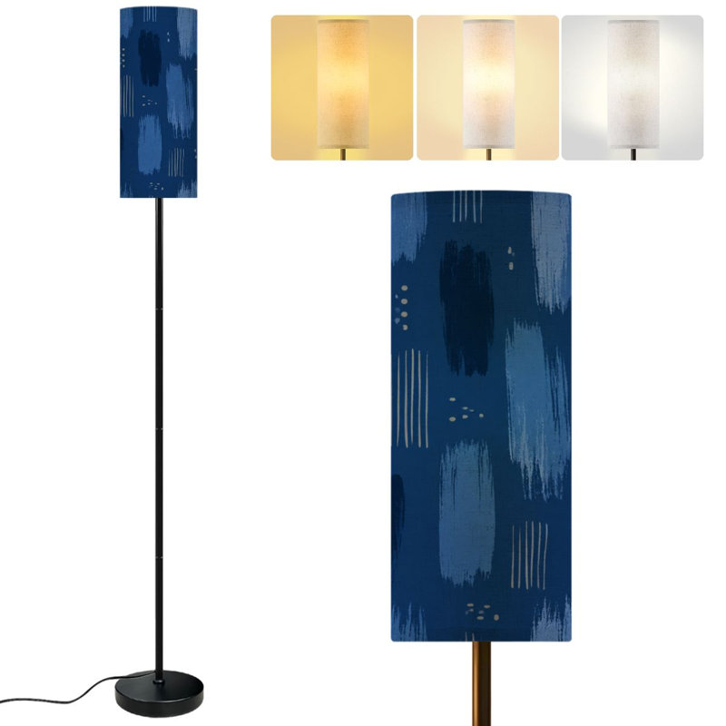  Lampe sur pied de 68,5 po de couleur abstrait bleu marine à intensité variable avec abat-jour en lin et ampoule DEL incluse