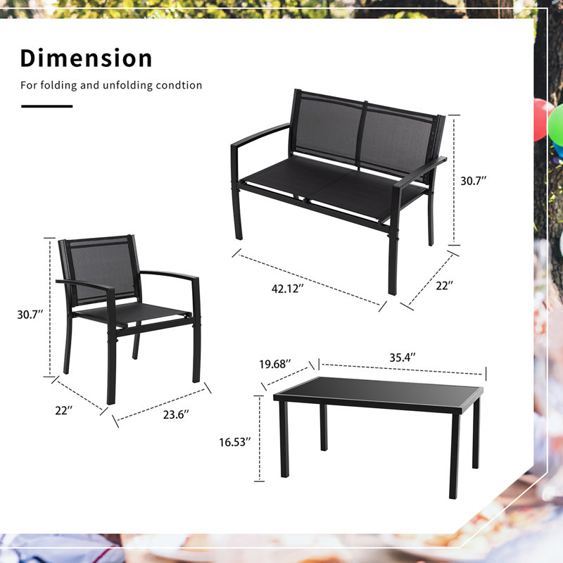 Arantxa 4 - Person Patio Conversation Set, Black