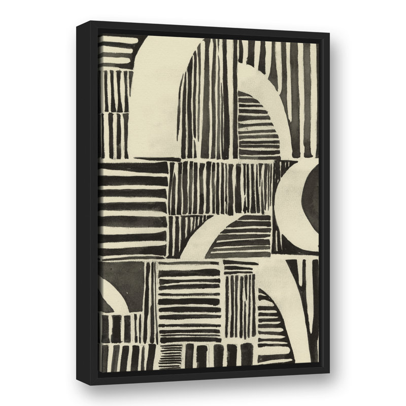 Neutre lignes abstraites - peinture, Toile à cadre flottant noir, H 25,75 po x l 17,75 po x P 1,75 po