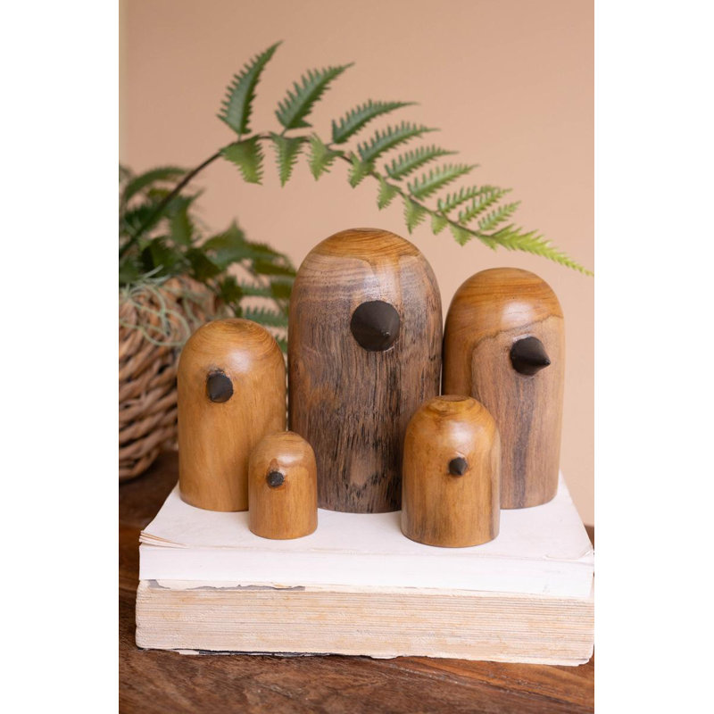 ENSEMBLE DE CINQ SCUPLTURES D'OISEAUX EN BOIS