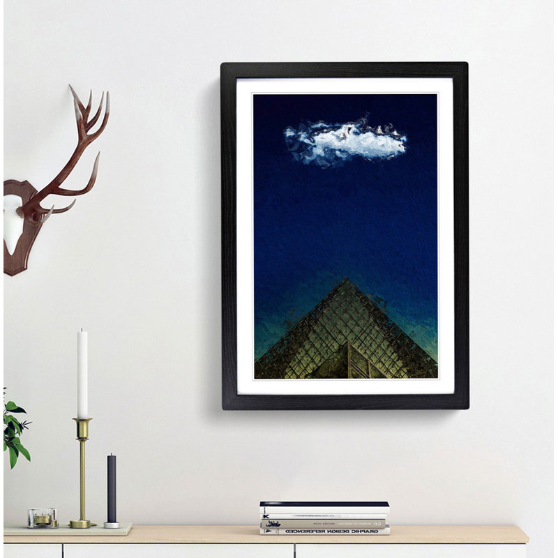 The Louvre Museum in Paris France - Picture Frame Painting Print, 36cm H x 27cm W x 2cm D, Black Framed