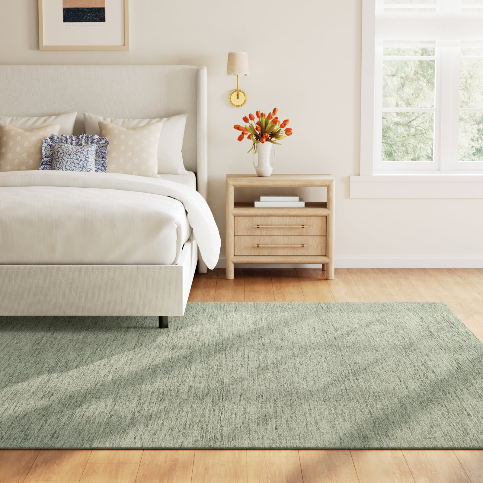 Isiah Sage Beige Hand-Tufted Wool Rug, Rectangle 9' x 12'