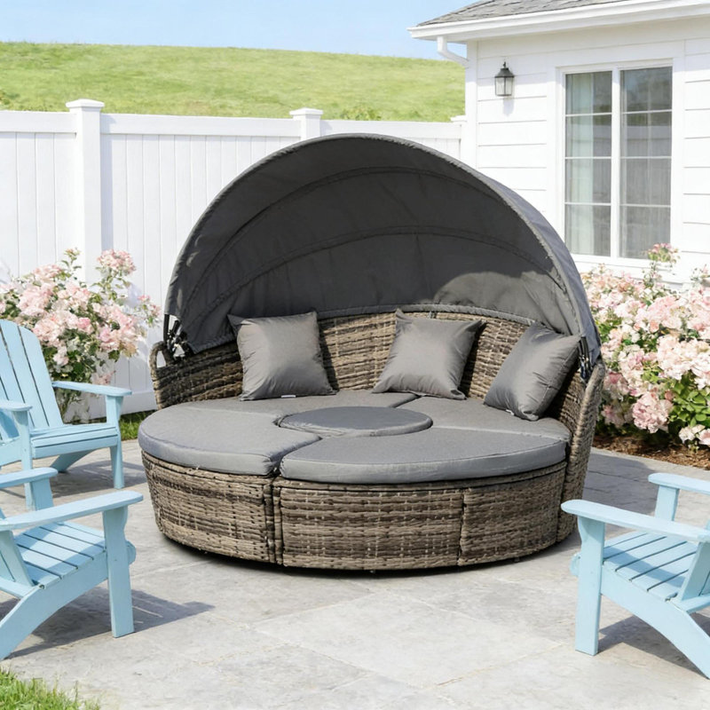 Canapés de patio convertibles modernes, acier rotin avec auvent réglable