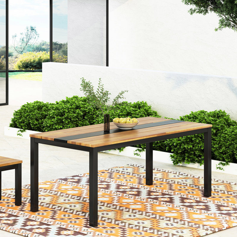 Table de salle à manger avec structure en bois thermolaqué, hauteur 75 cm, profondeur 175 cm, largeur 89 cm, panneaux à lattes classiques, plateau en bois exotique noir (un seul panneau), 28,8 kg, couleur, structure simple, assemblage inclus