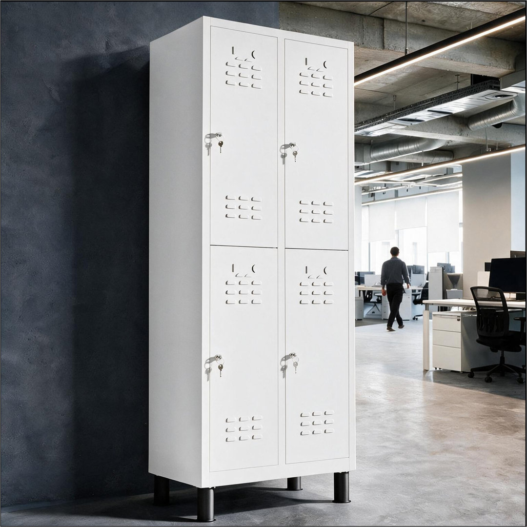 4-Door 180 cm Metal Locker Cabinet, Lockable Storage Locker Metal Cabinet for Office, Gym, Garage & School, White