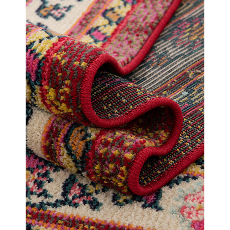 Eddins Floral Burgundy/Blue Area Rug, Square 8'