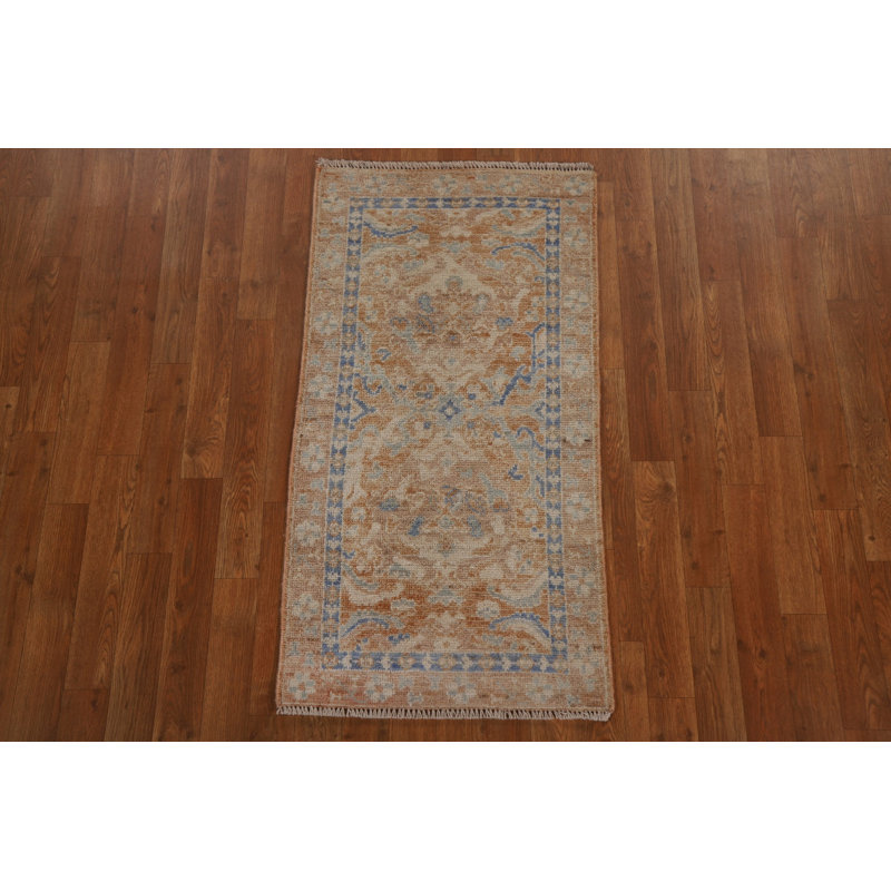 Tapis oriental géométrique Oushak noué à la main 2 x 4