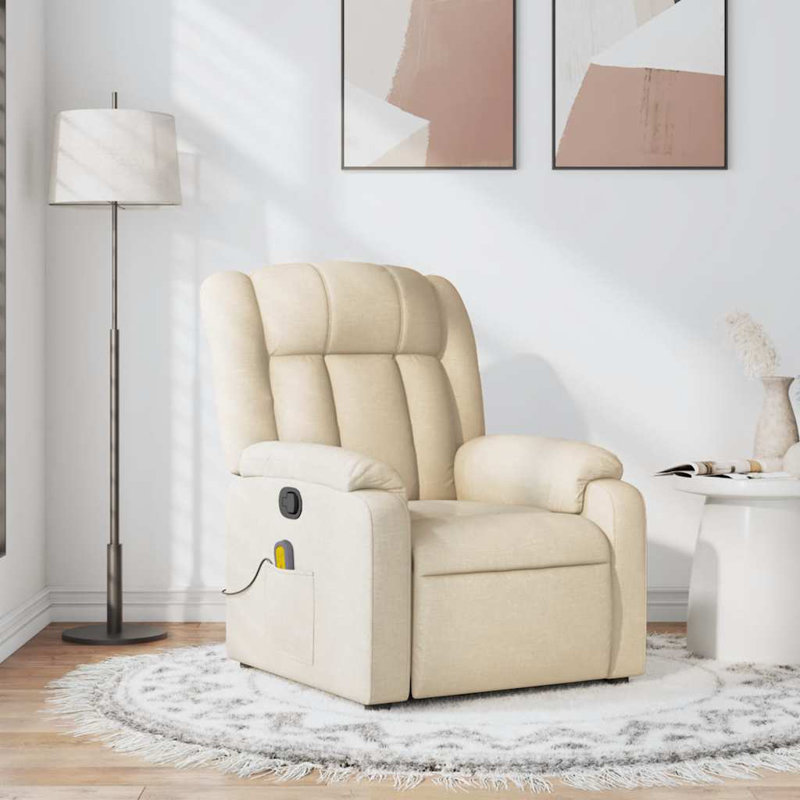 vidaXL Massage Recliner Chair, Adjustable, Cream Polyester, Manual