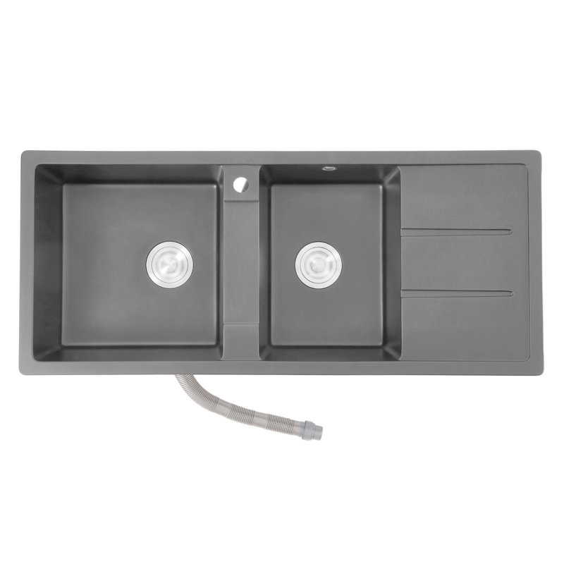 Garden Sanctuary 116mm W Double Bowl Quartz Resin Composite；201 Stainless Steel Undermount Kitchen Sink with 1 Faucet Hole