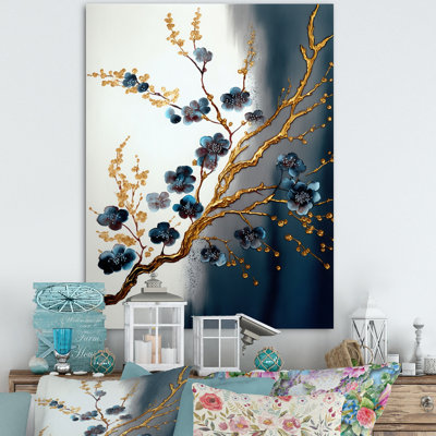 Blue and gold Cherry Blossom Branch - Modern Tree metal Wall Decor