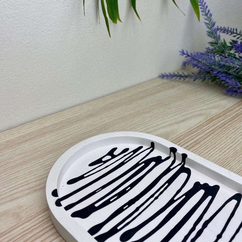 Oval Trinket Tray Dish, Black Stripes