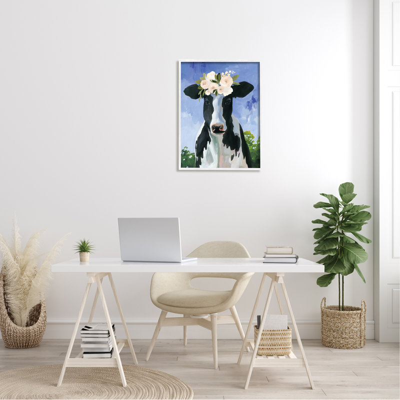 Bouvier champêtre, couronne de fleurs, botanique, par Caverly Smith, L 11 po x H 14 po, Giclée encadrée blanc bord de mer