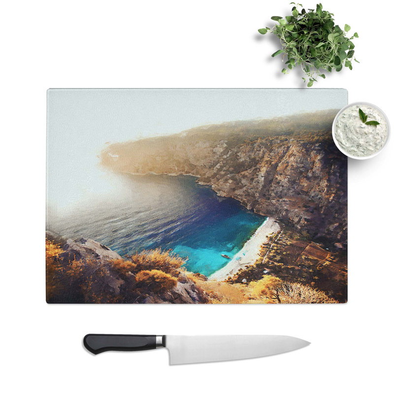 Tempered Glass Coast of Turkey Chopping Board, 39 cm W x 28.5 cm L