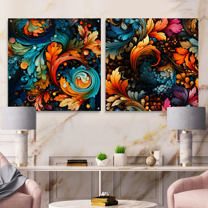 «Artistic Expression Paisley», ensemble de 2 verres muraux abstraits en acrylique, H 36 po x l 73 po