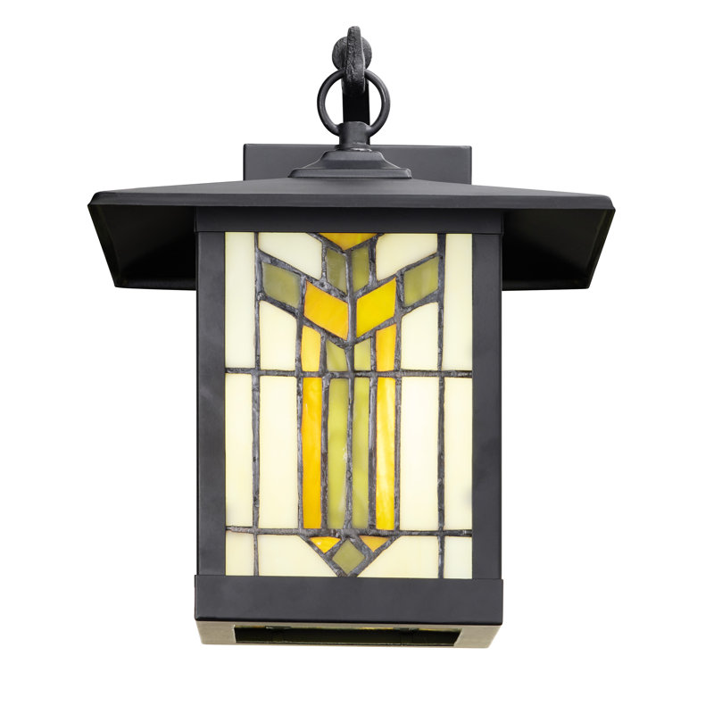 11.75" H Makaila Black 1 - Bulb Outdoor Stained Glass Wall Lantern