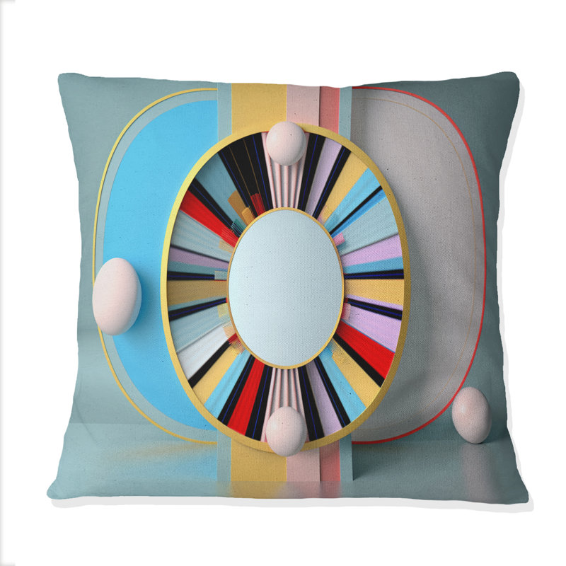 Coussin circulaire aux tons pastel I - Coussin décoratif à imprimé géométrique abstrait