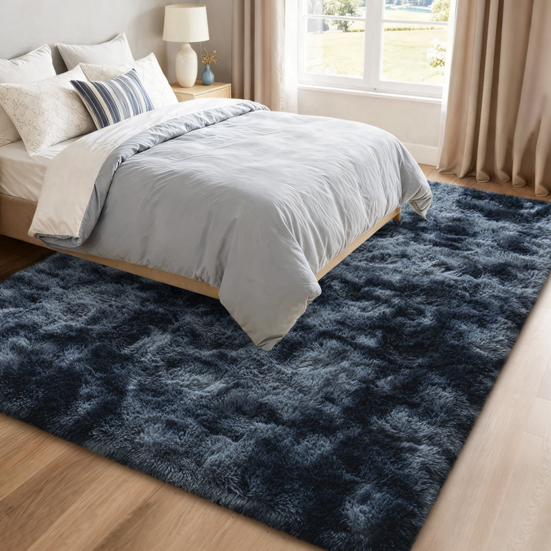 5x7 ft Shag Area Rugs for Living Room, Soft Fluffy Rugs for Bedroom, Nursery, Kids Room Home Decor, Tie-Dyed Blue Grey