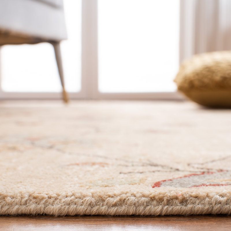 Agra Hand-Knotted Wool Beige/Yellow Area Rug, Rectangle 4' x 6'