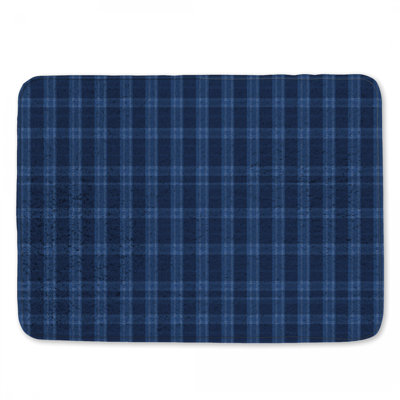 Navy Blue Plaid Bath Mat