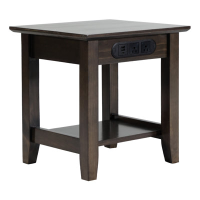 SOLID WOOD END-TABLE/NIGHTSTAND WITH CHARGING STATION, TWO POWER OUTLETS & USB TYPE-A, TYPE-C CHARGING PORTS by Winston Porter