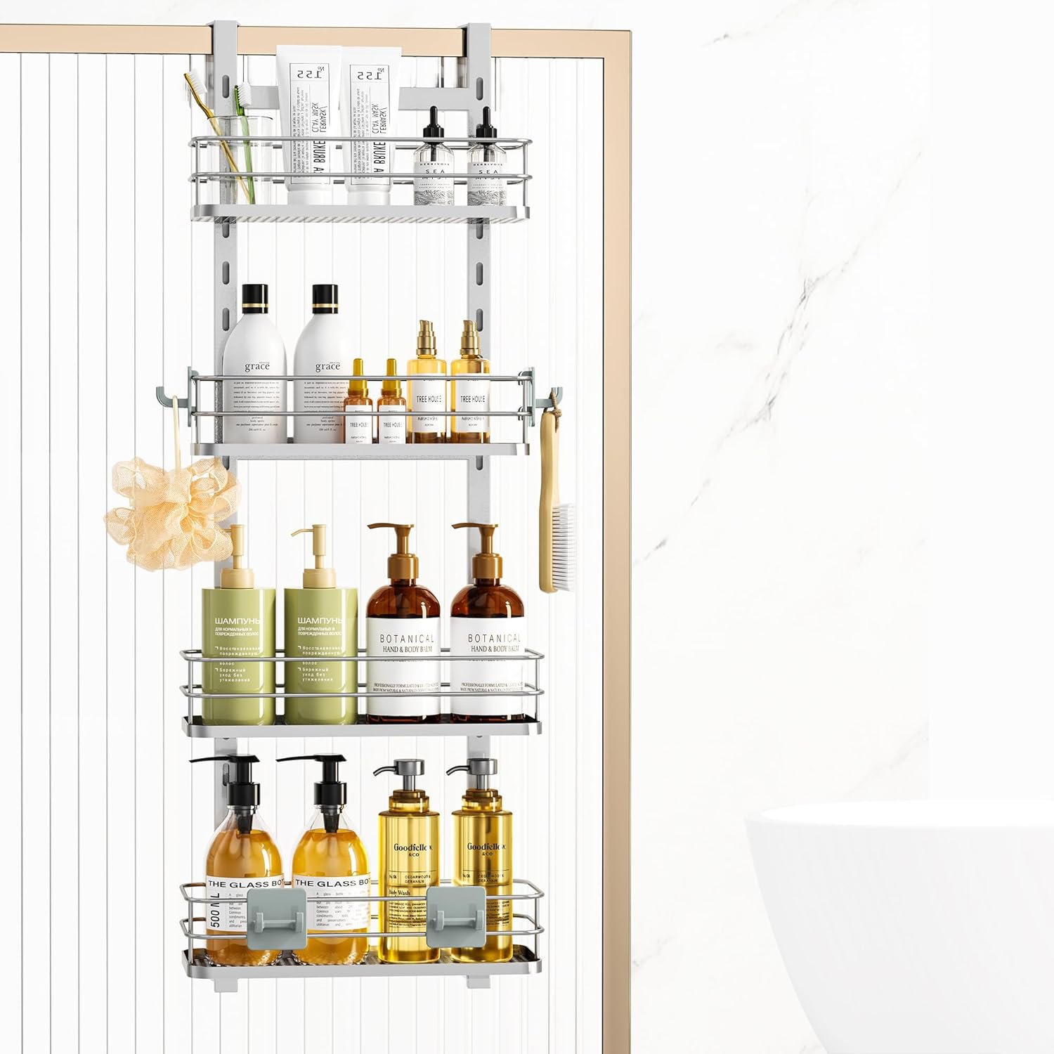 Rebrilliant Adjustable Hanging Shower Door Rack Storage Rack | Wayfair