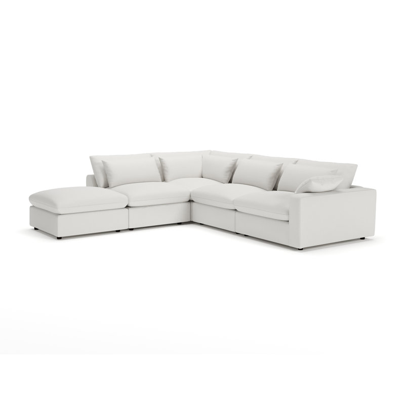 Remy 5-Piece Modular Chaise Sectional, Left Hand Facing, Macarena Beige Basketweave