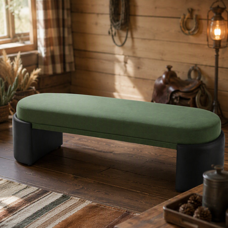 Faux Leather Upholstered Bench, H 18,31 po x L 62,83 po x P 16,93 po