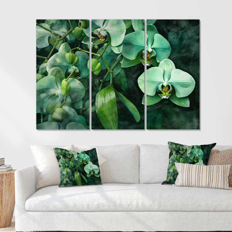 «Fantasy Green Orchid Dreamscapes I», ensemble de reproductions d'art mural orchidées, H 40 po x l 60 po x P 1 po