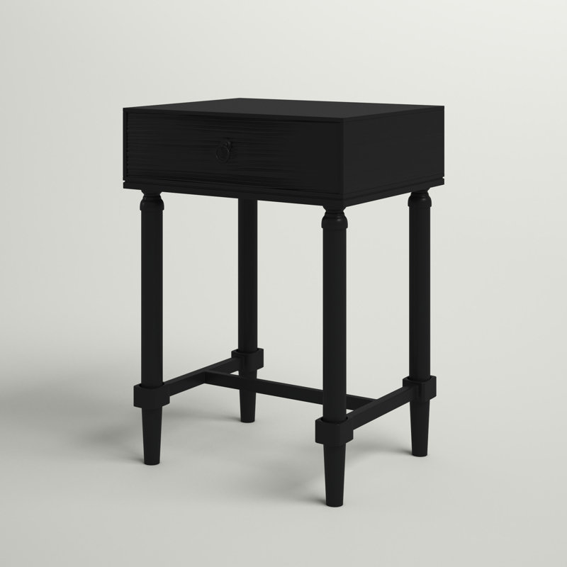 Noir Carved Wood Accent Table with Storage Drawer