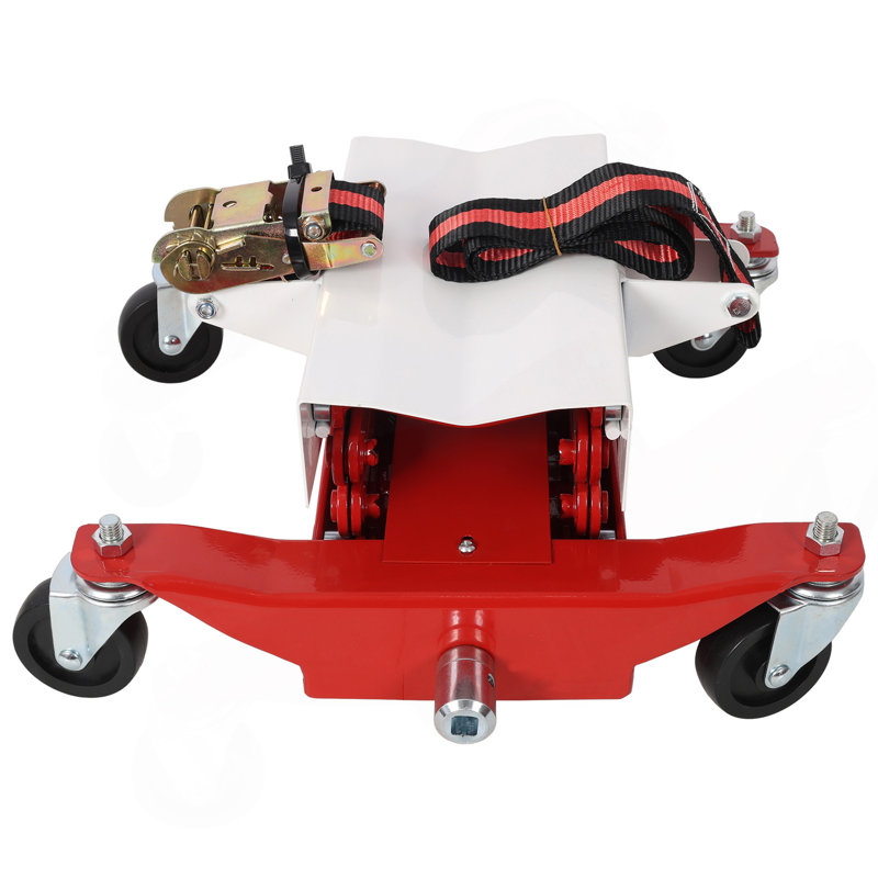 Cric de transmission à capacité de levage de 450 lb, avec sangle de sécurité en nylon, utilisé pour les transmissions et les réservoirs d'essence sur les petits véhicules, couleur rouge
