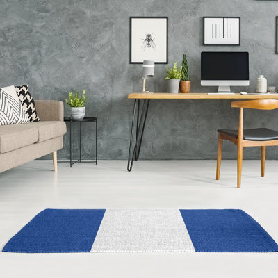 Tapis à rayures en poly-bleu buffalo
