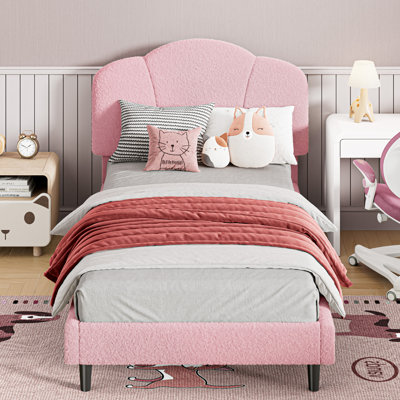 Base de lit plateforme simple tapissier - velours d'agneau, tête de lit, lattes en contreplaqué, support de 800 lb, aucun sommier requis, rose