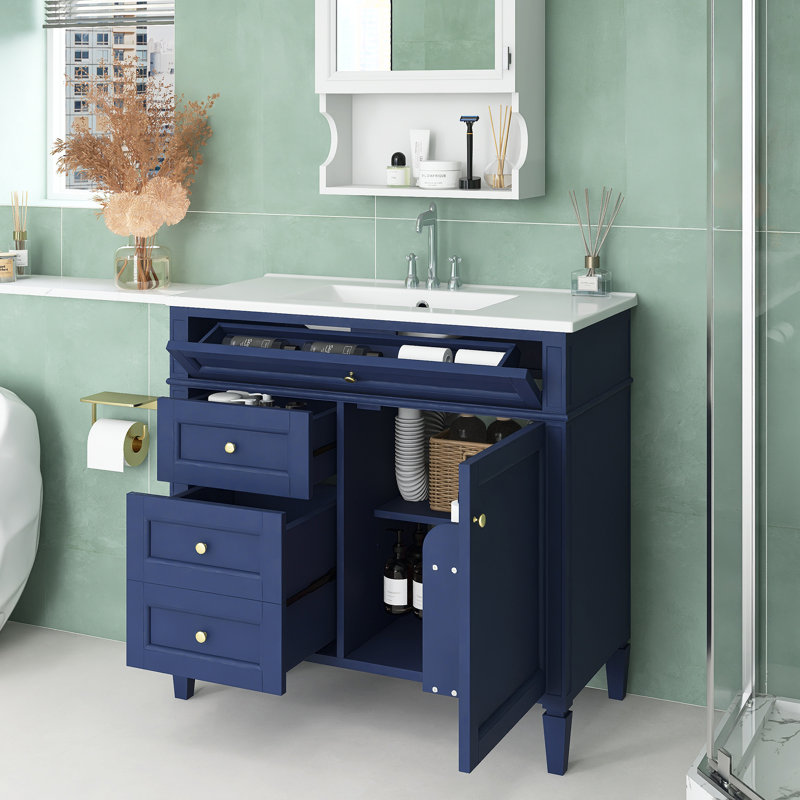 36'' Freestanding Bathroom Vanity With Top Sink, Blue