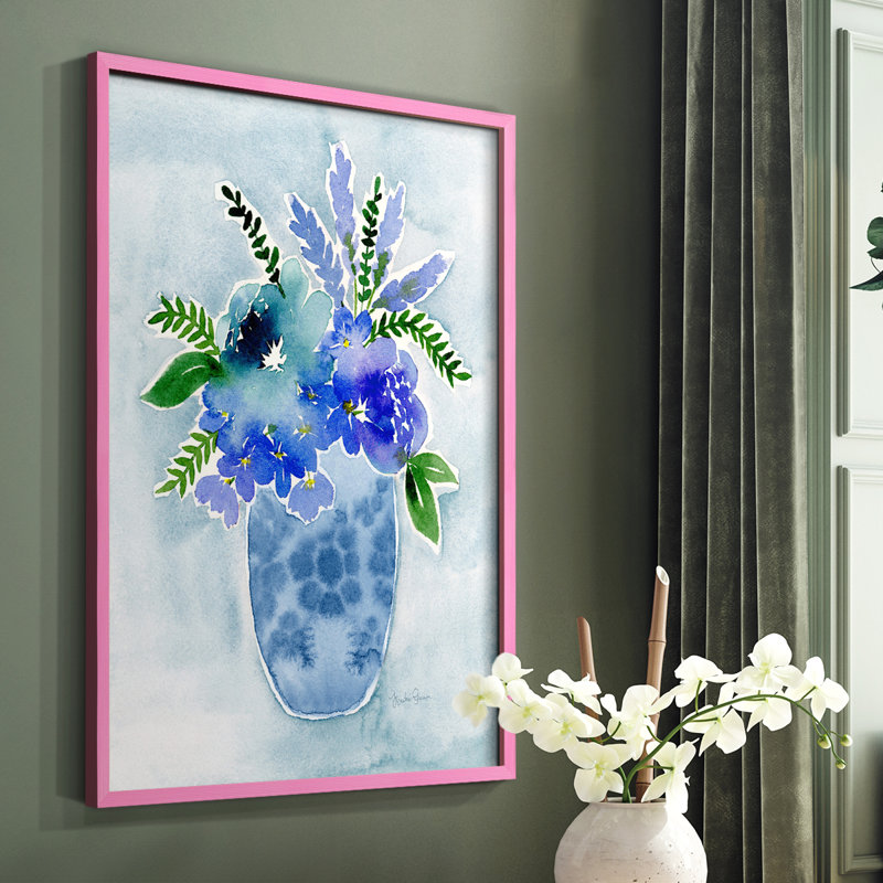«Blue Bouquet I», reproduction encadrée - bois massif, Rose, H 10 po x l 8 po