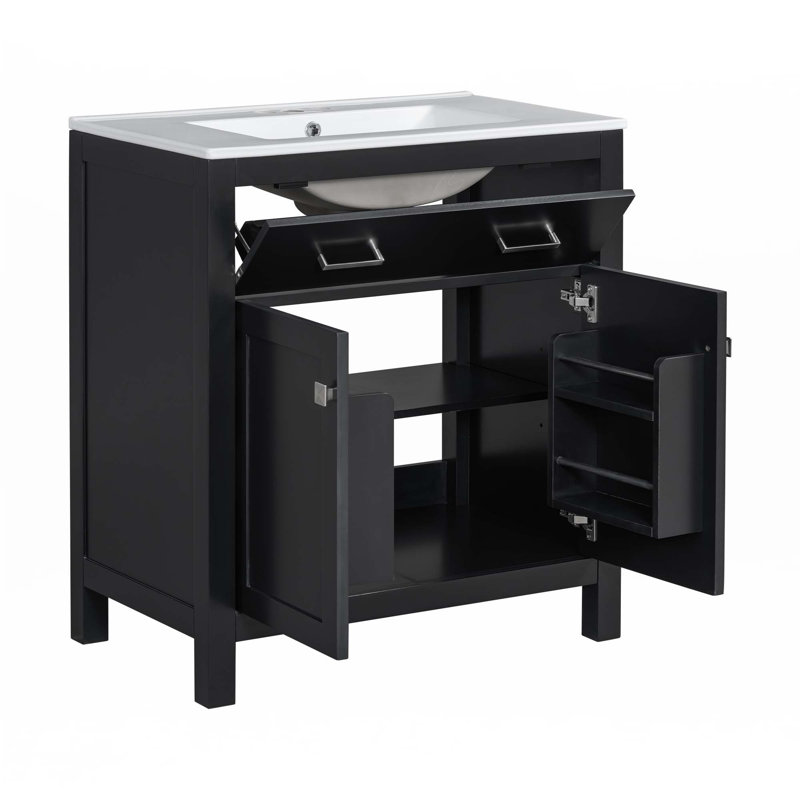 30-Inch Bathroom Vanity With Ceramic Sink, Black
