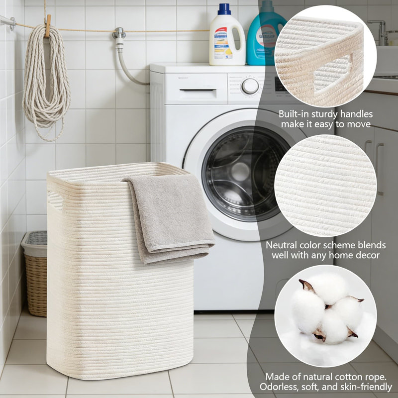 Grand panier à linge avec corde en coton