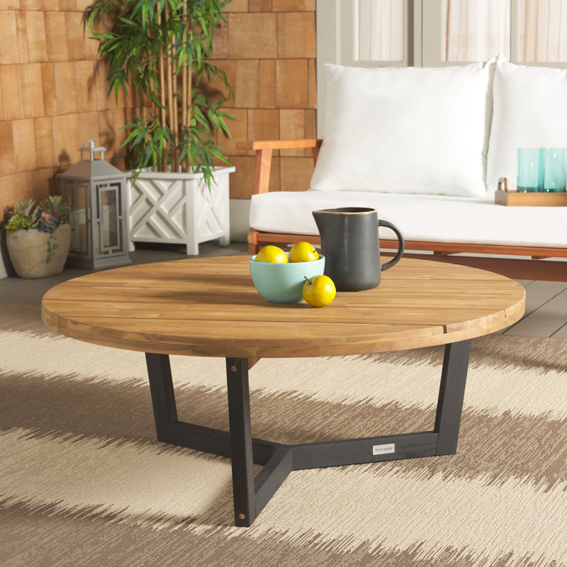 Round Acacia Outdoor Coffee Table , 39.4'' in. W 39.4'' in. D, Black