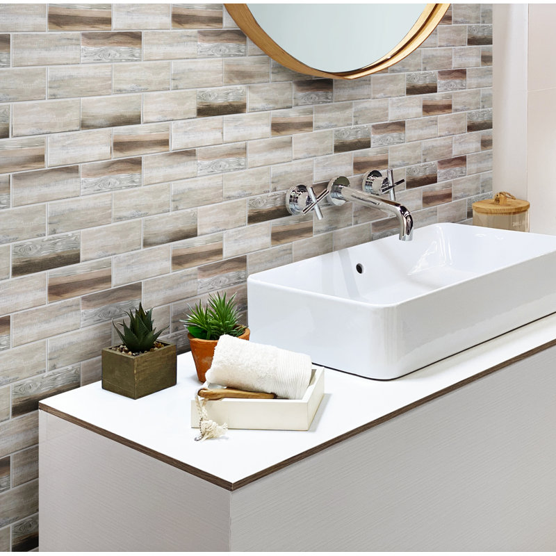 3" x 6" Glass Brick Joint Mosaic Wall & Floor Tile, Wood