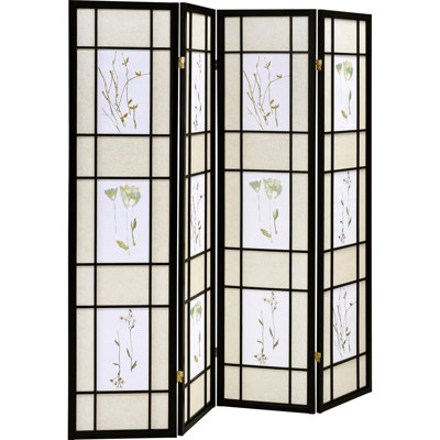 Paravent en pin avec motif floral artistique - cadre noir Élégance encadrée 4