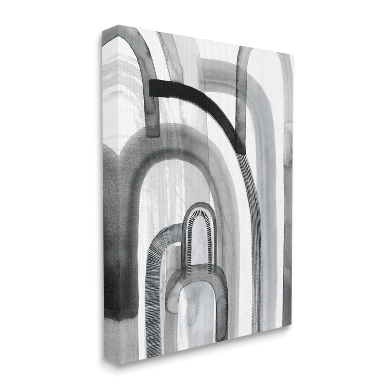 Abstrait, opaque, arches, noir, gris, blanc par Grace Popp - impression, H 40 po x l 30 po, Toile tendue
