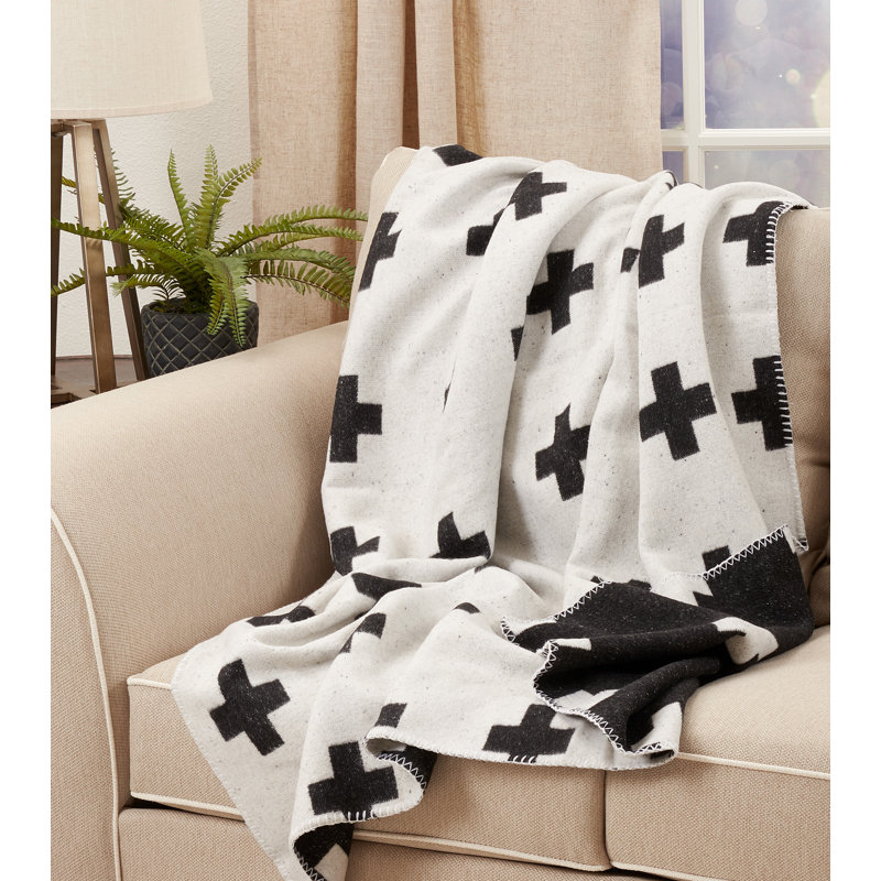 Black and White Reversible Geometric Throw Blanket, 50x60 inches